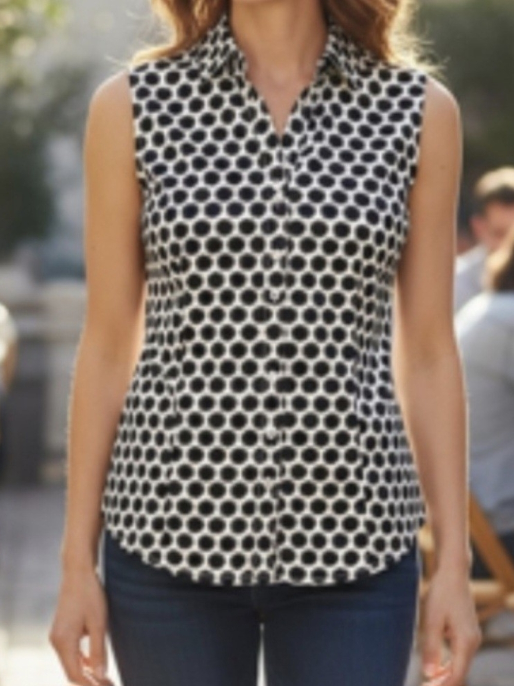 Talbots Non-Iron Sleeveless Button-down Geometric B&W Top